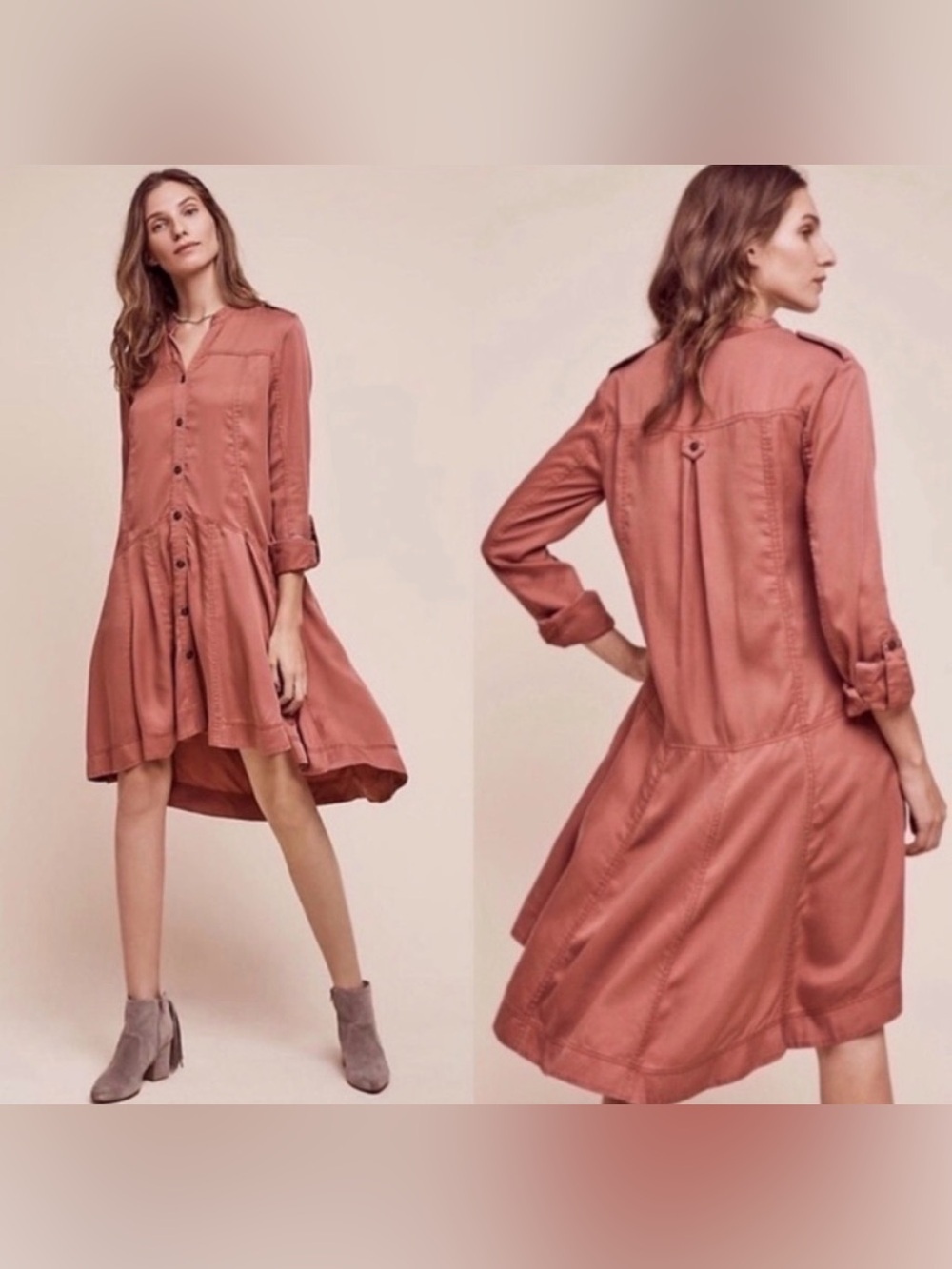 Anthropologie Holding Horses High-Low Shirt Dress Mariona in Dusty Rose, 2